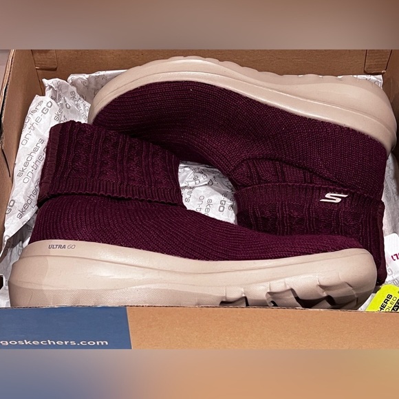 Skechers Burgundy Knit Ankle Boots - Picture 8 of 9